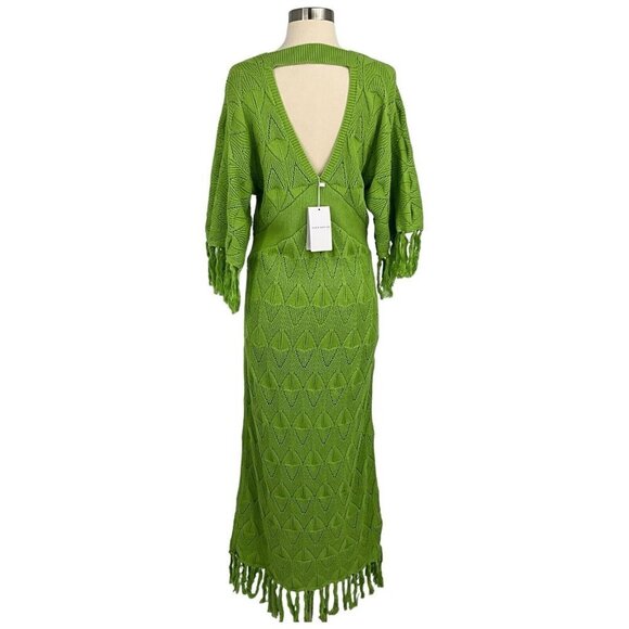 NWT DODO BAR OR Size 42 US 4-6 Simmons Dress Green Knit Tassles Maxi Half Sleeve - Picture 3 of 14